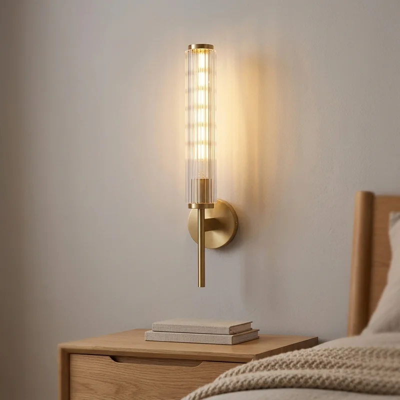 Modern Nordic Glass Fluted Cylinder Wall Mounted Bedroom Bedside Hallway Living Room Entryway