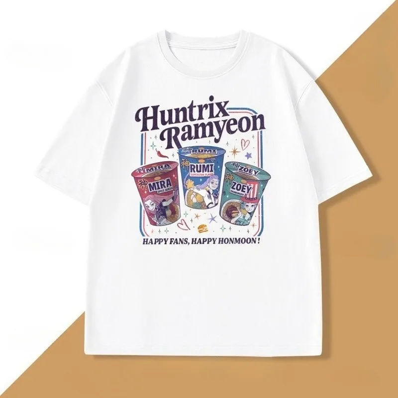 2025 شعبية KPop شيطان الصيادين Huntrix الكرتون ثلاثية الأبعاد تي شيرت مطبوع فضفاض تنفس التجفيف السريع قصيرة الأكمام الجولة الرقبة #1