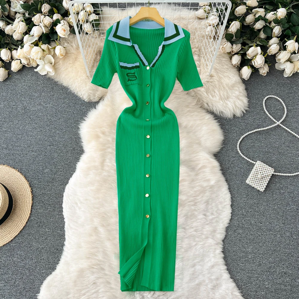 YuooMuoo Chic Fashion Sexy Wrap Hips Knitted Long Dress Women Elegant Single-breasted Bodycon Sweater Dress Office Lady Vestidos
