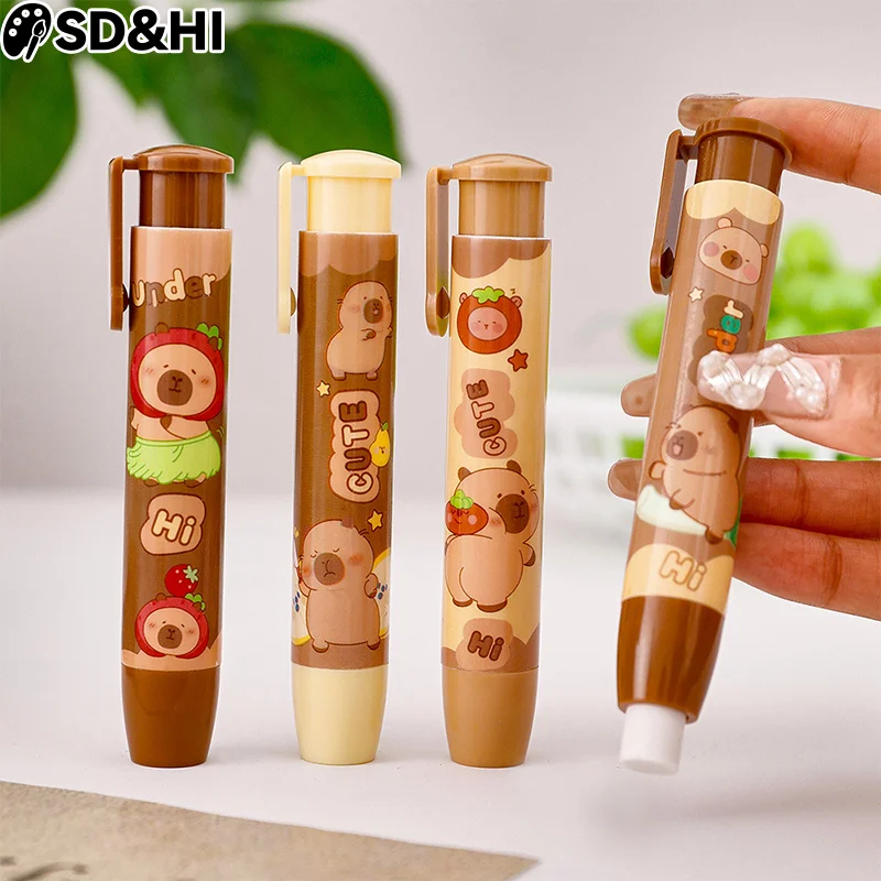 1pc Cartoon Capybara Push-pull Erasers Student Rubber Writing Drawing Eraser Creative Pencil Eraser School Supplies Stationery