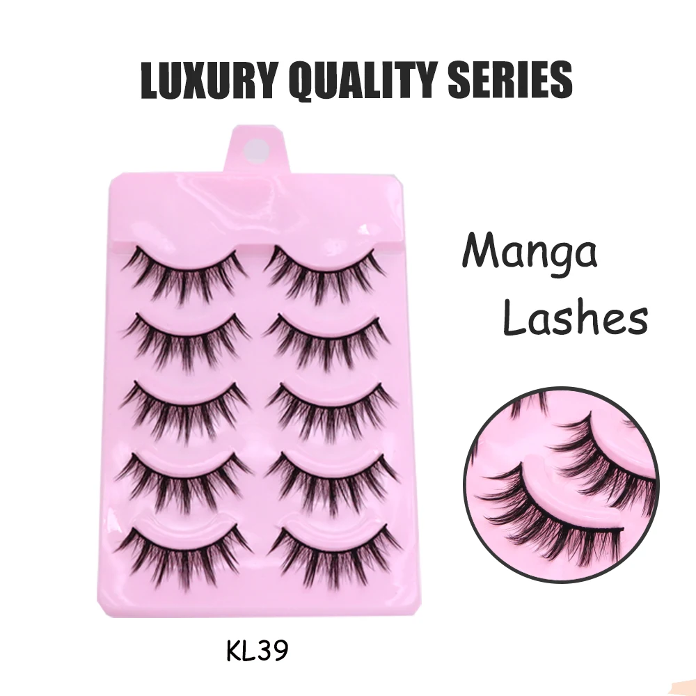 5 Pair Manga Lashes Little Devil Anime Cosplay Natural Wispy Fairy Cross Lashes Korean Makeup Manga Fake Eyelashes