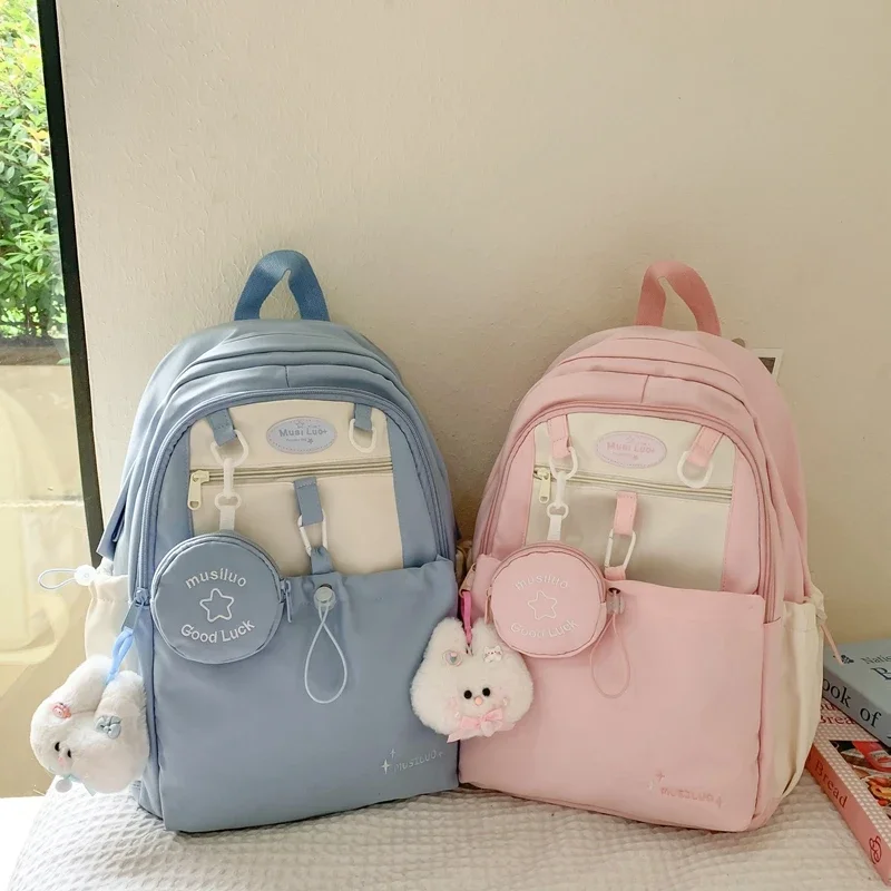 2025 New  Bag Fashionable Youth Backpack High Quality Large Capacity Canvas Bag with Hanging Accessories Cute with Zero Wallet