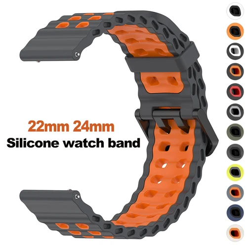 Imagen 1 del producto Correa de silicona de 22mm y 24mm para Suunto 9 Baro 7 D5 Spartan Sport, correa de reloj inteligente HR, pulsera transpirable