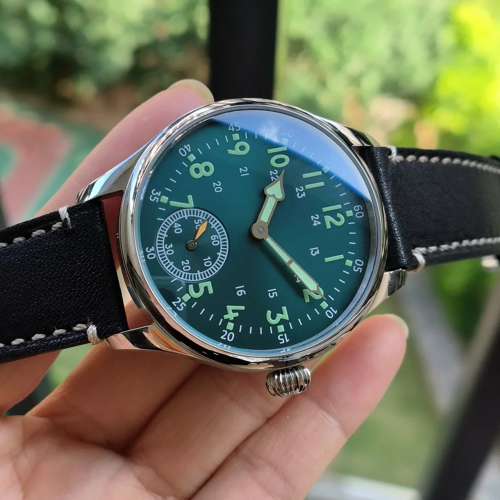 no logo 41mm 316L stainless steel case green dial green number luminous Mechanical Hand Wind watch Sapphire or mineral glass