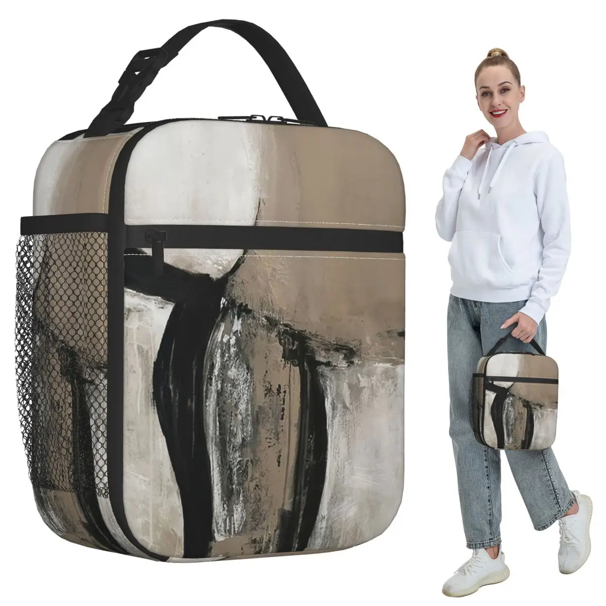 Neutral Abstract Insulated Lunch Bag for Women Office Cooler Thermal Food Box Tote Leakproof Lunch Boxes Container