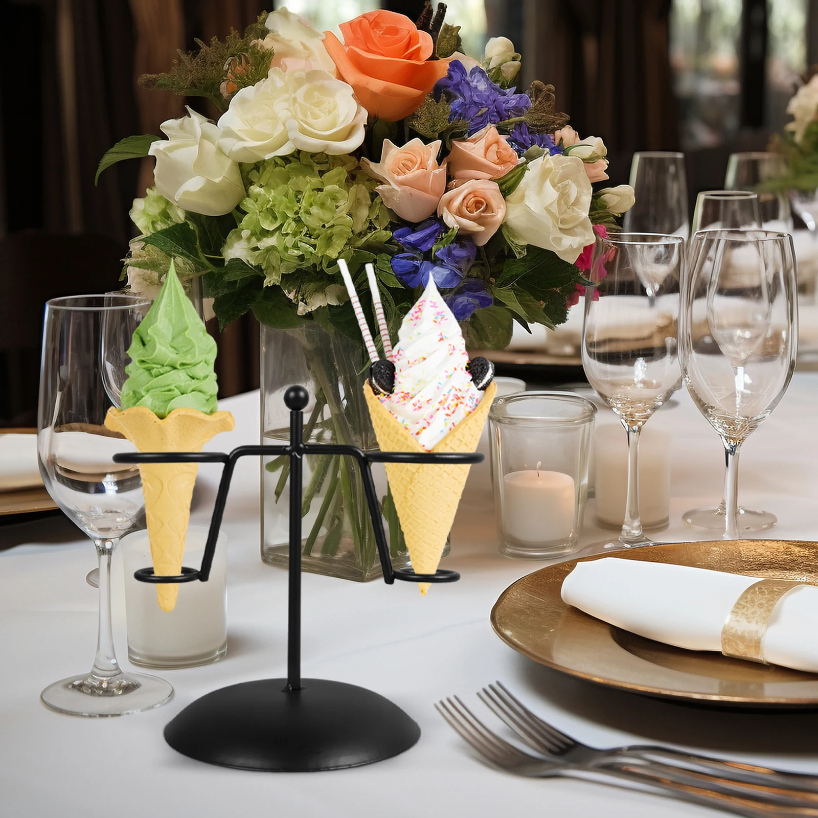 

Ice Cream Stand Metal Cone Holder No Spill Design Easy Clean Stable Base For Bakery Party Wedding Display Rack