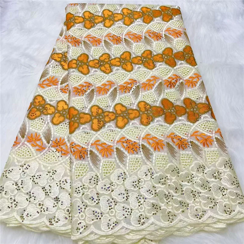 

5 yard Heavy Beaded Embroidery African 100% Premium Cotton Fabrics High quality Swiss Voile Lace Popular Dubai Style 30L36803