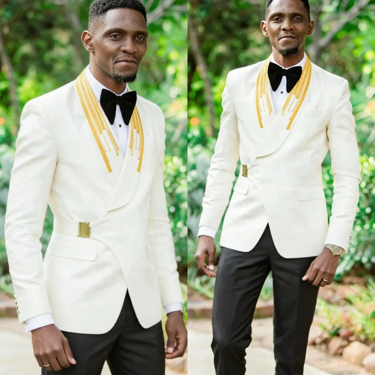 

Stylish Suits For Men Shawl Lapel Jacquard Beaded Groom Wedding Tuxedos 2 Pieces Trajes Para Hombre Customized