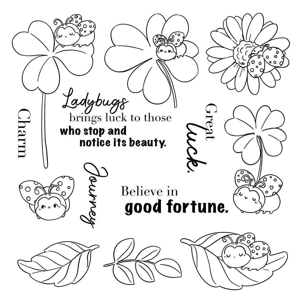 Mangocraft Lucky Clover And Ladybugs Cutting Dies Clear Stamp Spring DIY Scrapbooking Metal Dies Silicone Stamp For Cards Albums