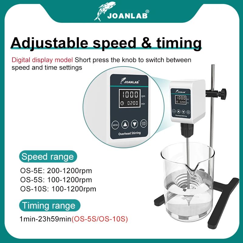 JOANLAB 교반기 실험실 디지털 디스플레이 오버헤드 교반기 전기 믹서 실험실 장비 5/10L 1200rpm 110/220V OS-10S