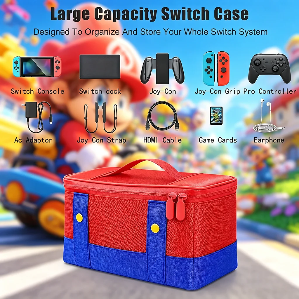 Portable Cute Case for Switch 2 / Switch / OLED, Waterproof Soft Shell Oxford Carrying Bag for Console Dock JoyCons Accessories view 6