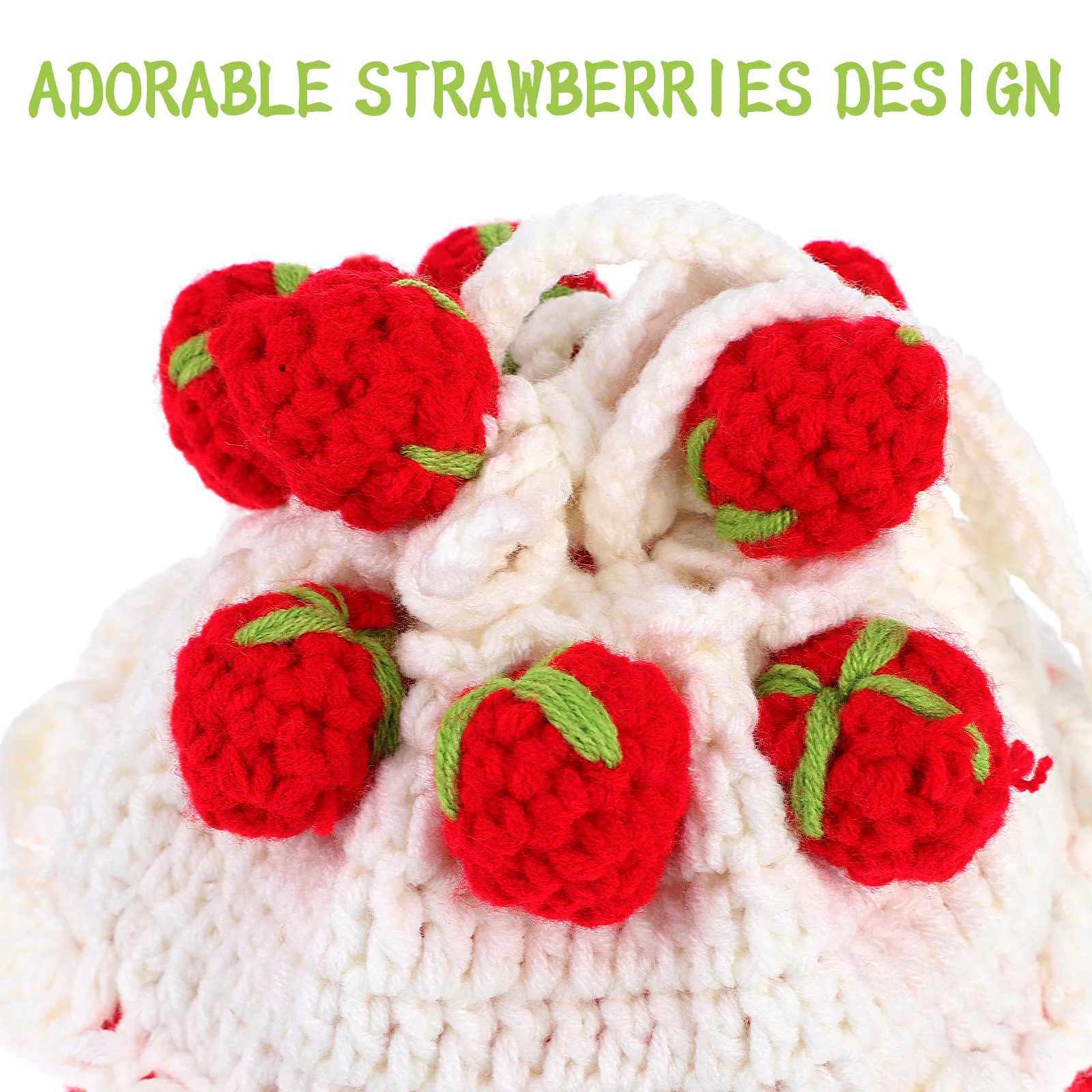 

Strawberry Cake Bag Crocheted Knitted Drawstring Bags Small Shoulder Crossbody Red Tote Cute Lightweight Soft Adorable Design