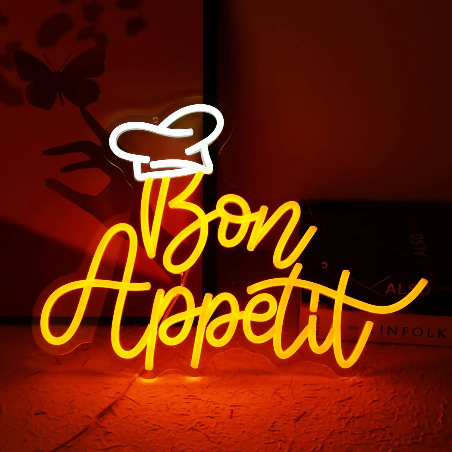 Letrero Luminoso LED Regulable con Diseño de Gorro de Chef 'Bon Appetit' para Decoración de Pared, Restaurante, Cocina, Cafetería, Comedor, Hogar, Fiestas y Arte
