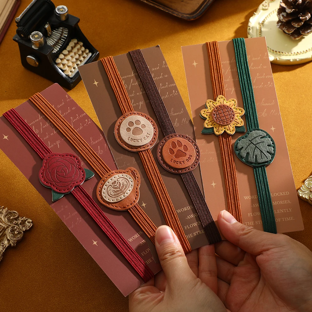 2 Pcs Elastic Notebook Strap Set PU Flower Design with Stitch Pattern Decorative Closure for Notebooks Journals Planners