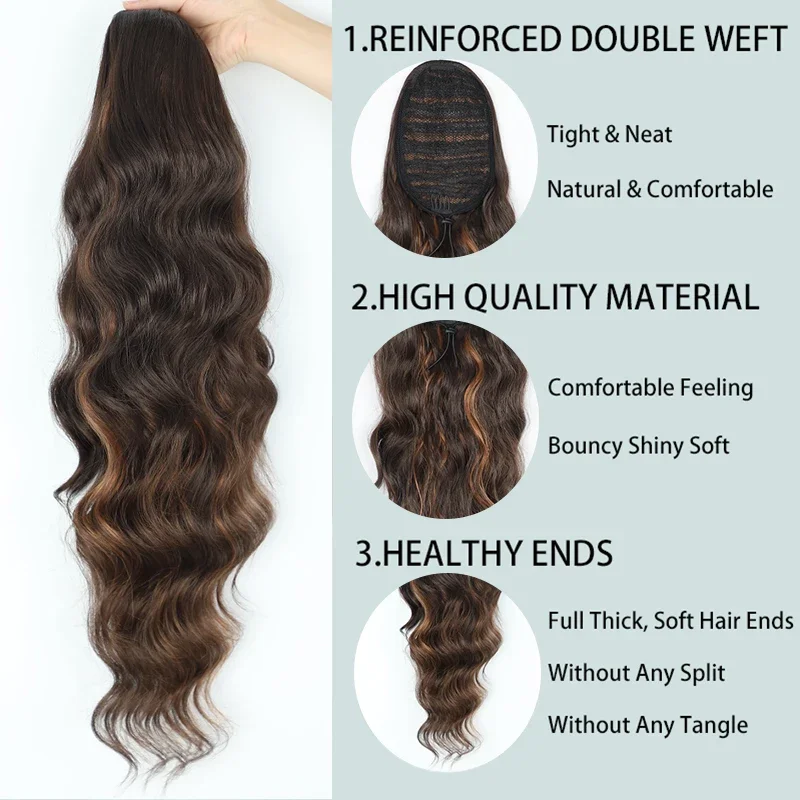 Extensions de queue de cheval Wstring de proximité synthétique longue pour femmes, pince à vague, cheveux en queue de cheval, corps blond, postiche