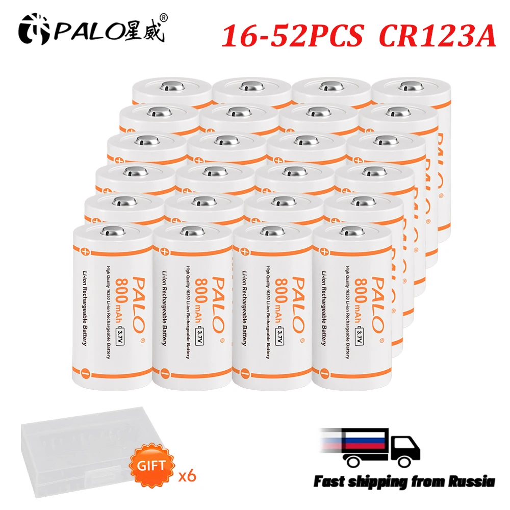 PALO 12-52PCS 3.7V CR123A bateria 800mAh 16340 16350 akumulatory litowo-jonowe Batteri do latarki CR123 RCR123A RCR123