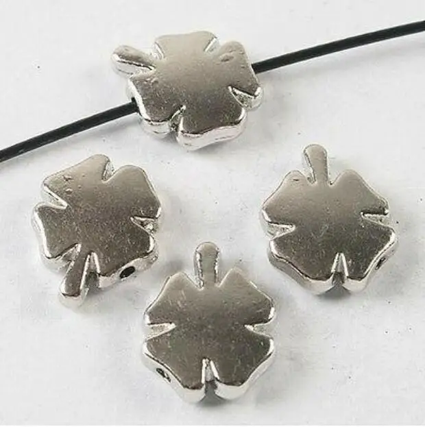 15pcs 11x11mm dark silver tone four leaf spacer beads h3684