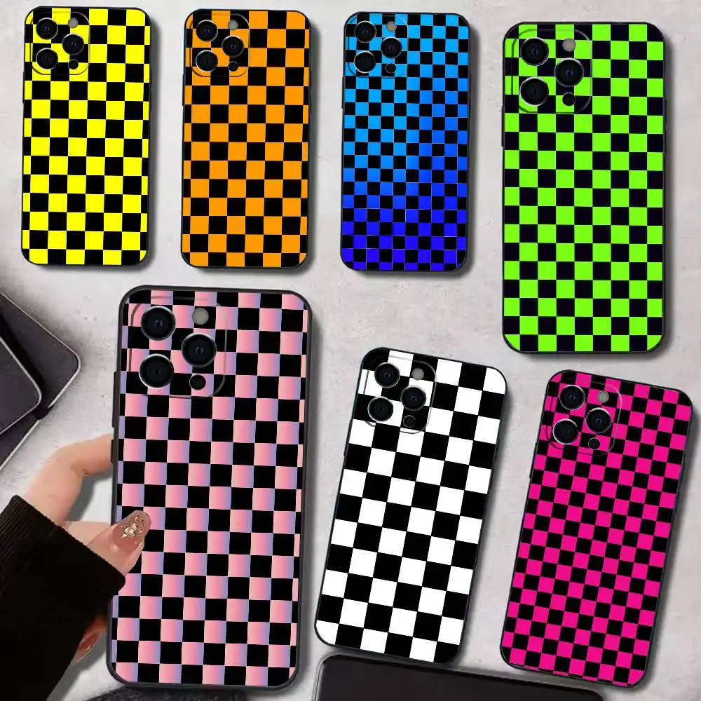 

C-Checkerboard Checkered Board Phone Case For iPhone 17,16,15,14,13,12,11 Plus,Pro Max,XS,Soft Silicone Black Cover