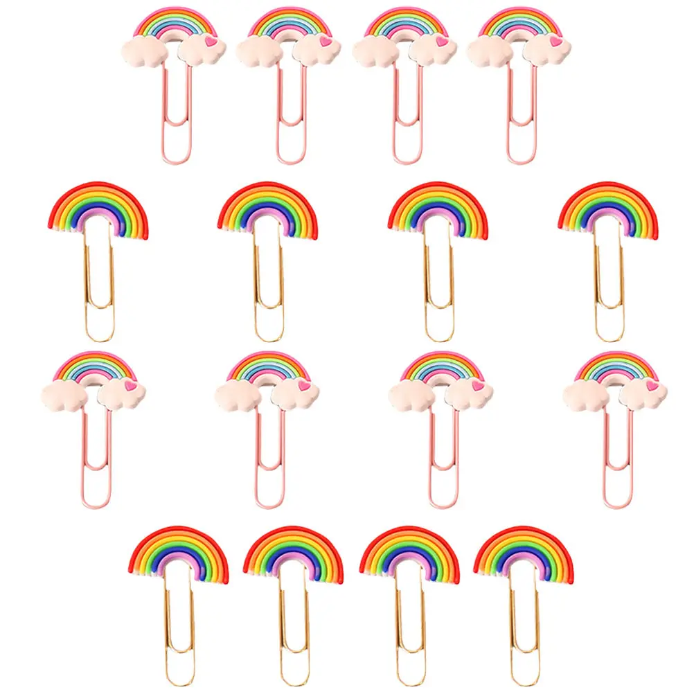 Clips artisanaux en PVC couleur arc-en-ciel, 16 pièces, petits clips de fixation de documents pour le bureau, l'école, la maison, la décoration, la marquage des livres, les fichiers
