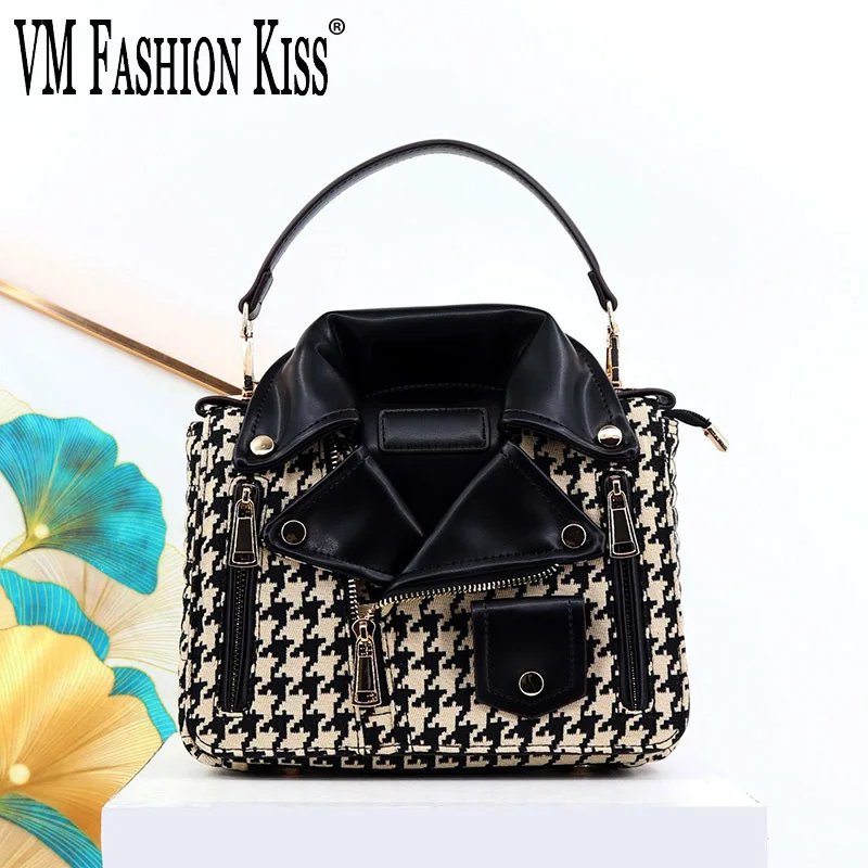 

2024 European and American style women's jacket shape design handbag Microfiber shoulder bag cover houndstooth crossbody bag