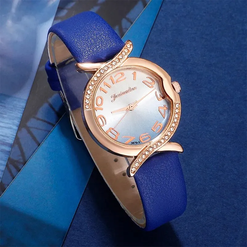 New Watches Women Blue Leather Band Ladies Watch Simple Casual Womens Analog WristWatch Bracelet Gift Montre Femme