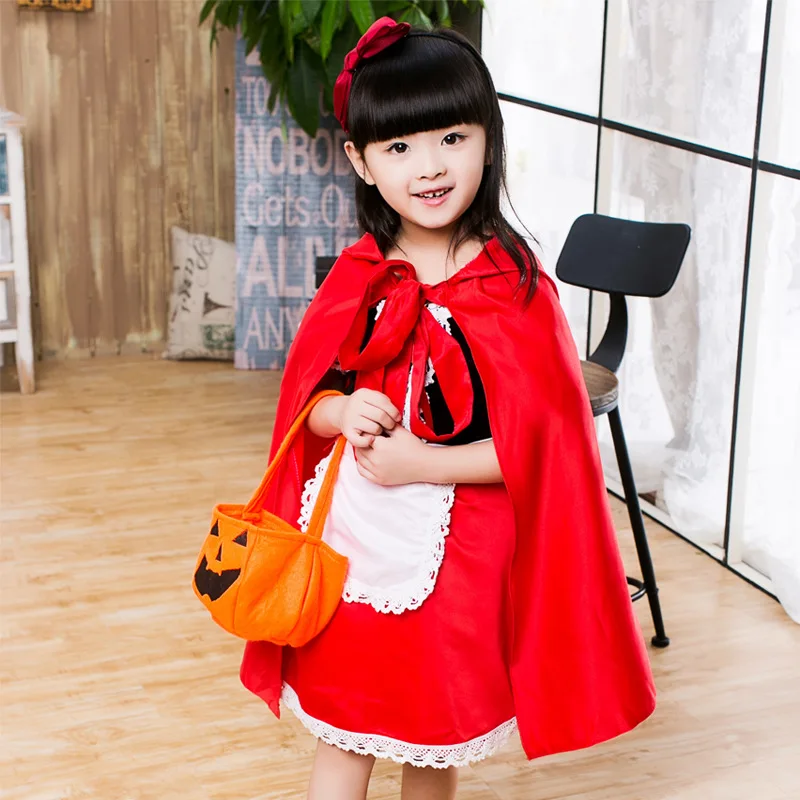 2022 Little Red Riding Hood Costume Cape Halloween Capelet Cosplay Princess Cloak for Fantasia Party Girls Fancy Dress Up Cloak