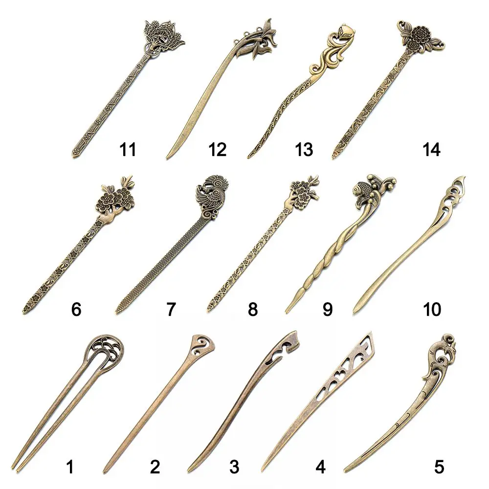 Fashion Bronze Vintage Hair Clip Vintage Metallic Metal Hair Stick Curved Styling Tools Hair Fork Curved Hairpin