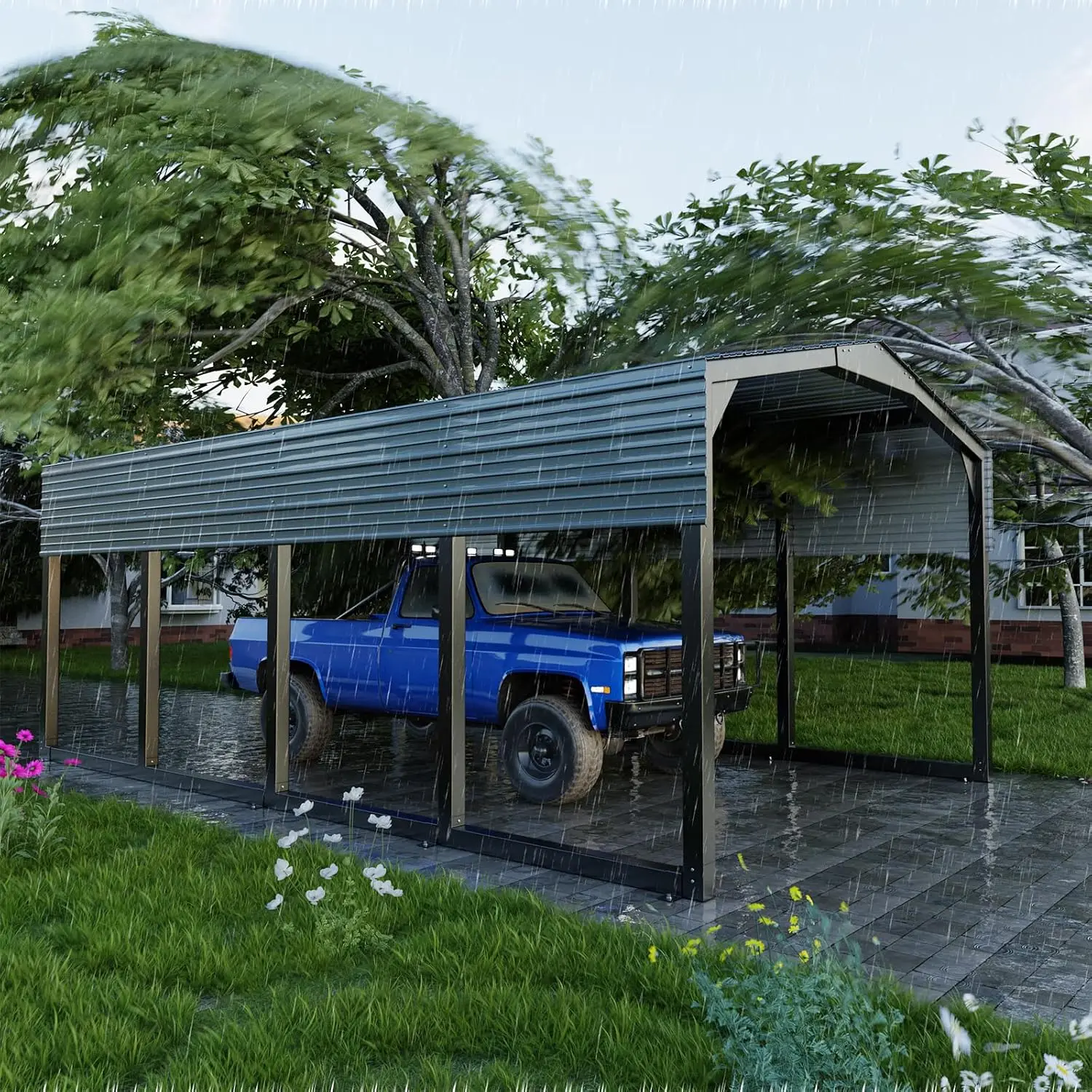 Metal Carport 12x20 FT, Heavy- Duty Galvanized Steel Roof | 2x2