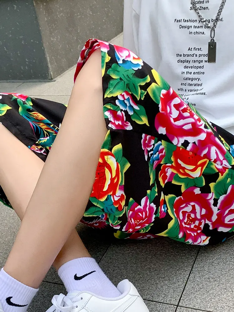 

Мужские повседневные шорты с цветочным принтом, летние пляжные брюки, большие размеры, средней длины, в американском стиле, для отдыха