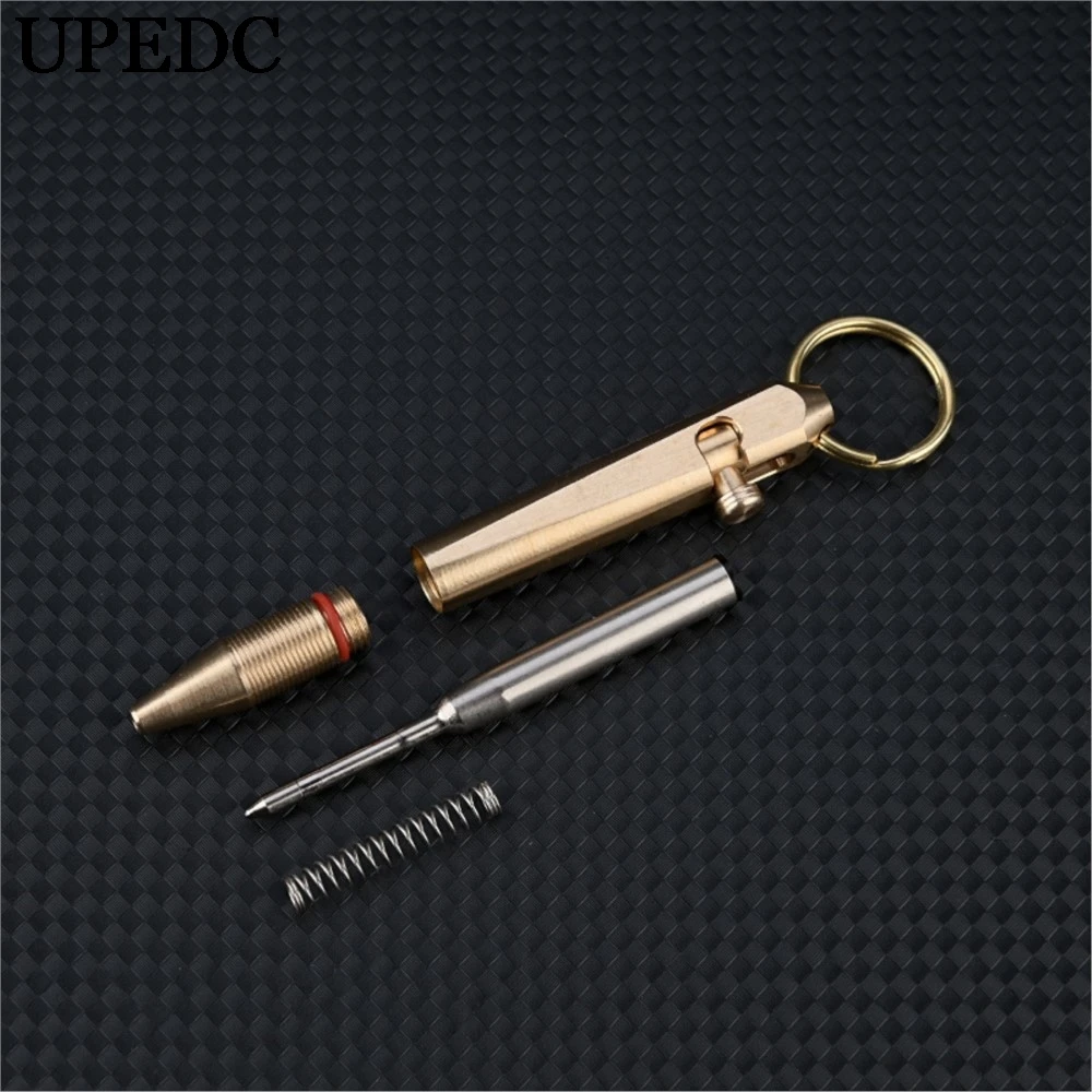 UPEDC Mini Keychain Brass Pen Removable Pendant Portable Travel Pocket Pen Signature Ballpoint Pen
