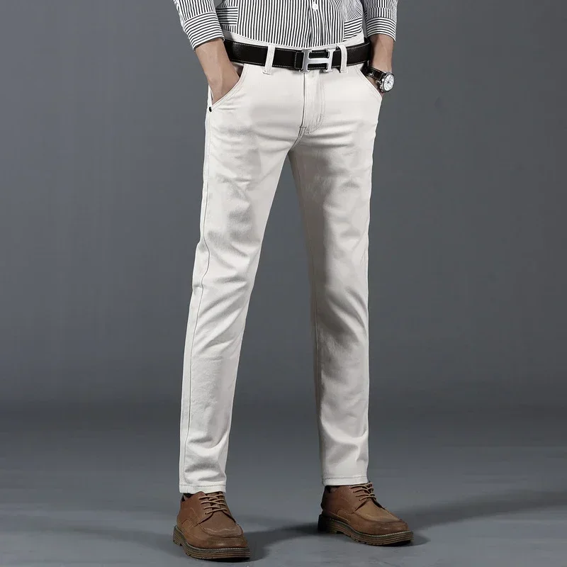 6 Colors Casual Pants Men 2022 Autumn New Business Fashion Casual Elastic Straigh Trousers Male Brand Gray White Khaki