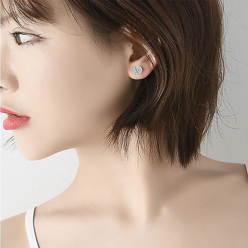 Buyee 925 Sterling Silver Female Stud Earring Elegant Snowflake Zircon Earring for Women Girl Fashion Party Fine Jewelry Earring