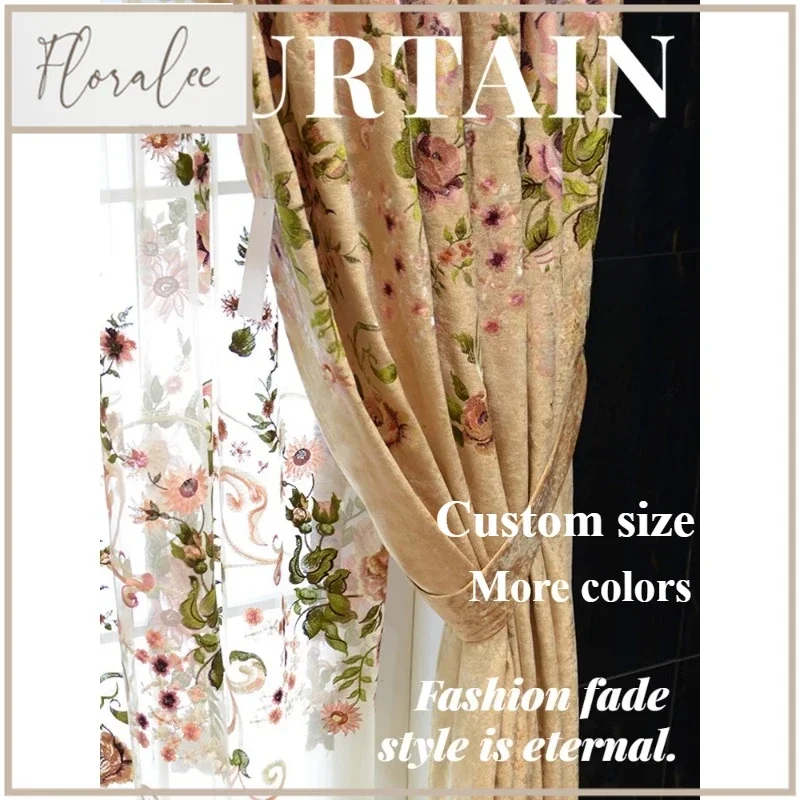 Luxurious European Style High-grade Embroidery Blackout Curtains For Living Room Bedroom Dining Custom Size Romantic Decor Tulle
