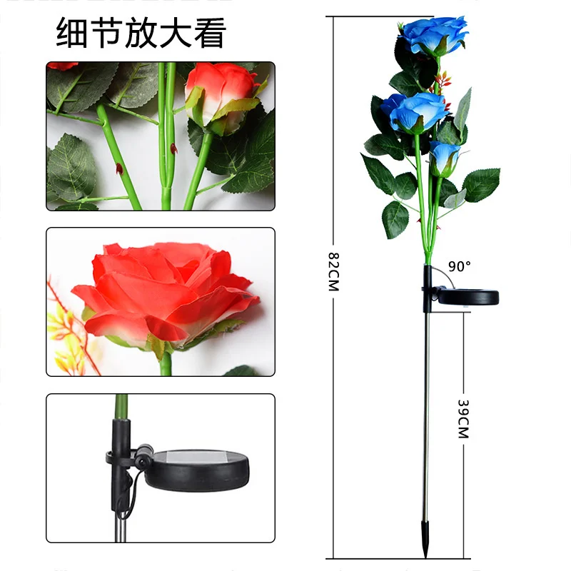 1 pc Solar simulation lantern rose garden decorative lamp three lantern solar lawn lamp