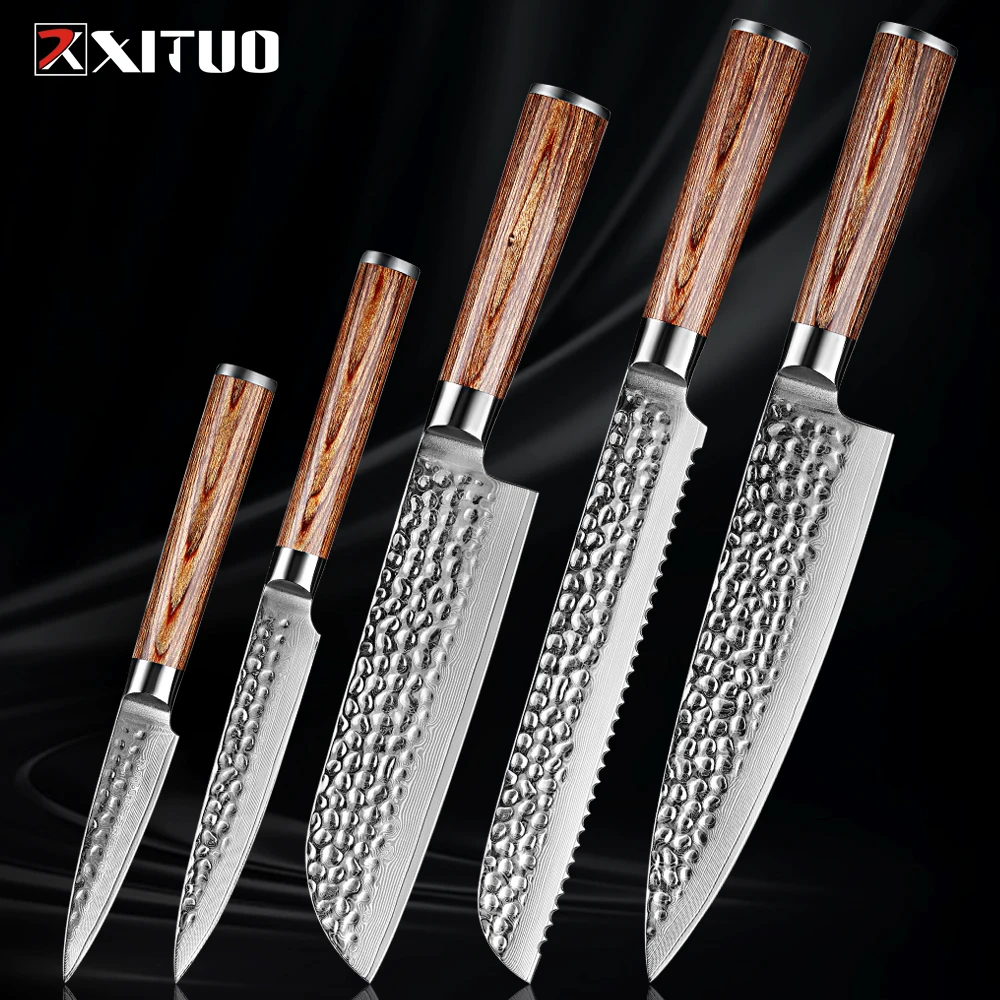 

XITUO Super sharp Kitchen Knife Hammered forged Damascus Steel Chef Knife Non-stick Cooking knives Ergonomics wooden handle