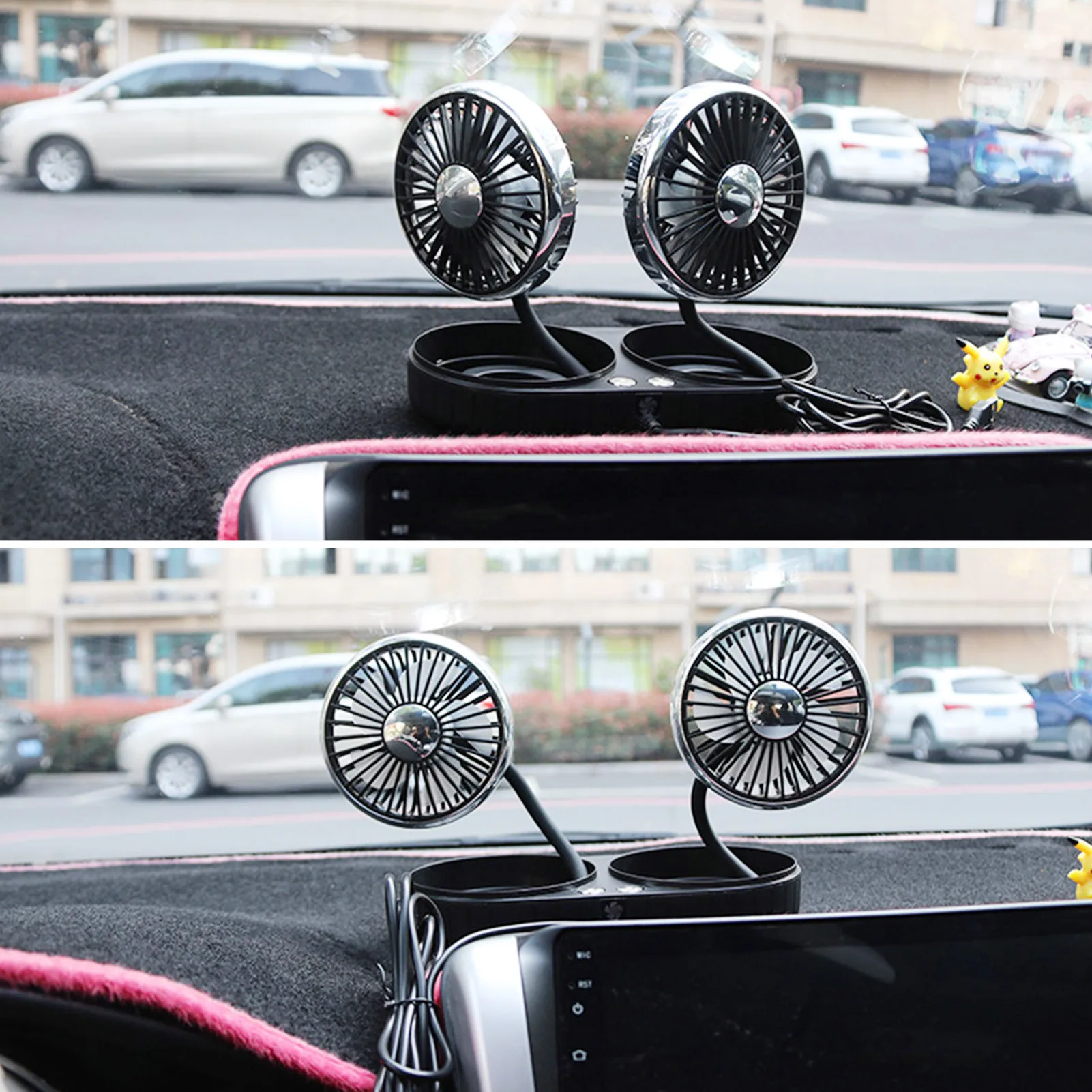 360 Degree Rotating 3 Speed Car Fan USB Charging Car Auto Air Cooling Dual Head Fan For Dashboard SUV RV Truck Home Office