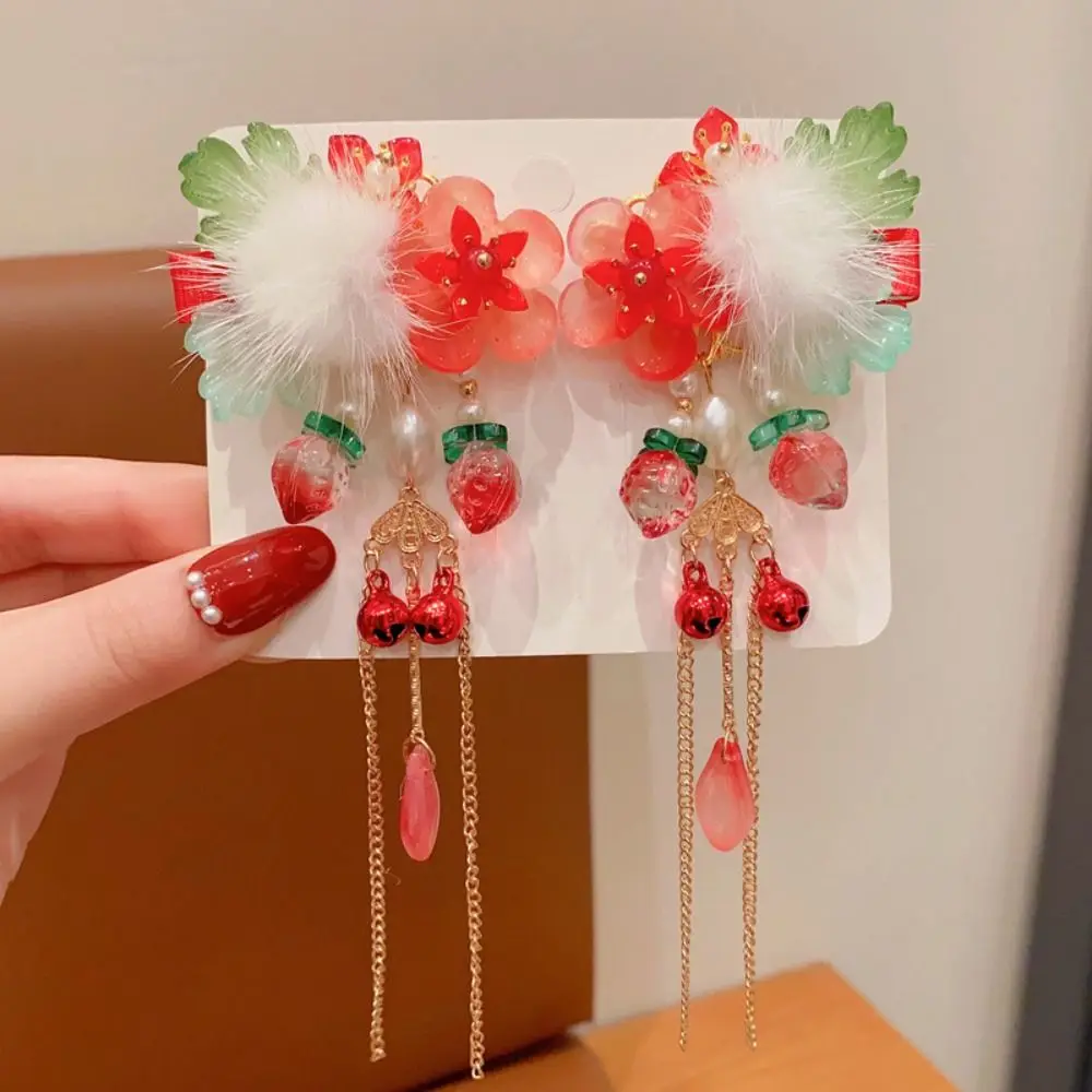 

Tassel Children Red Hairpin Bow Flower Chinese New Year Headwear Ancient Headwear Girl Hair Accessories Hanfu Hairpin Girls