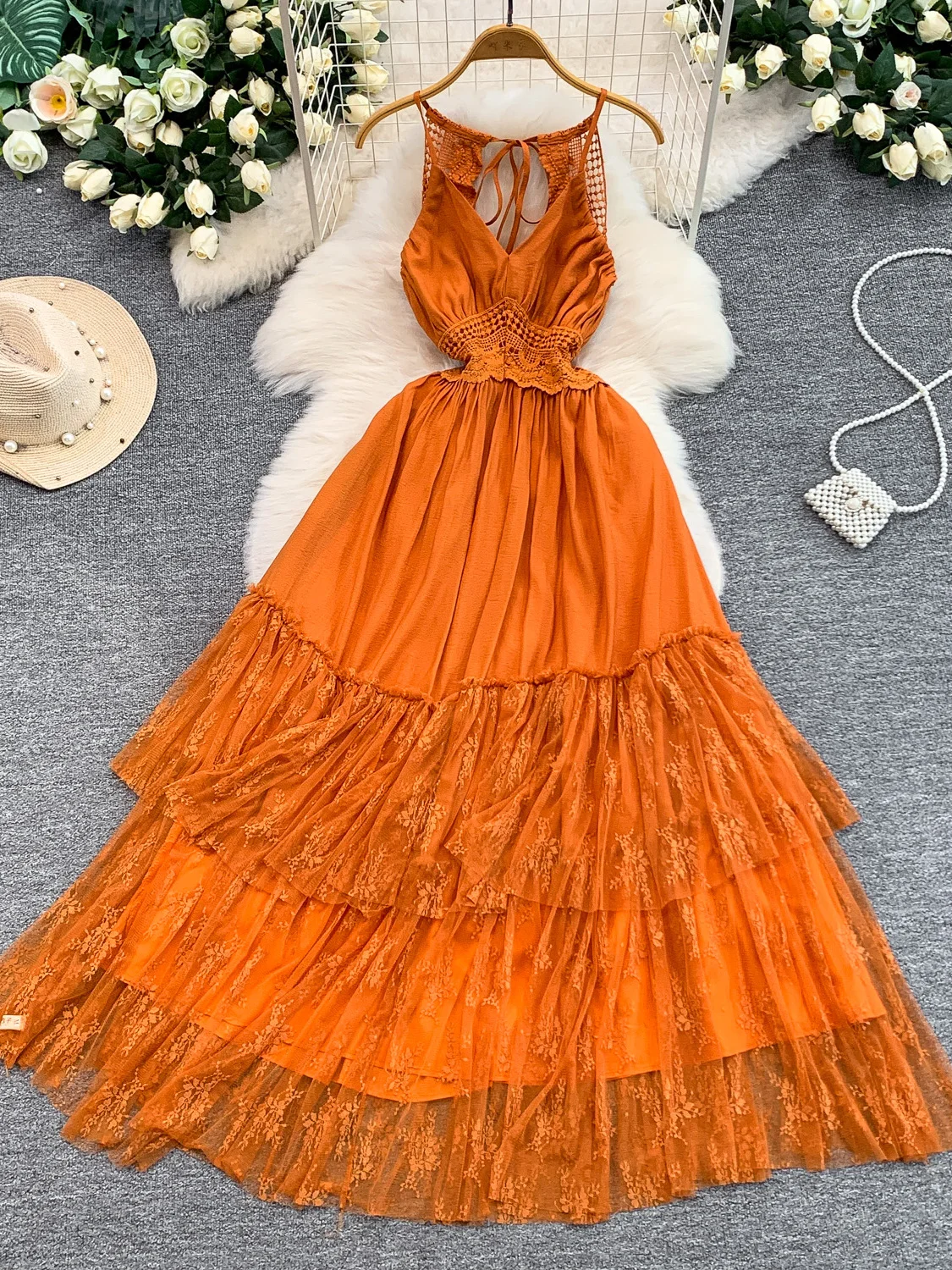 

Сексуальное платье с вырезом на спине и V-образным вырезом на шее, с драпировкой и кружевными вставками, длинная юбка, элегантный стиль для офиса, с завышенной талией, весна-лето