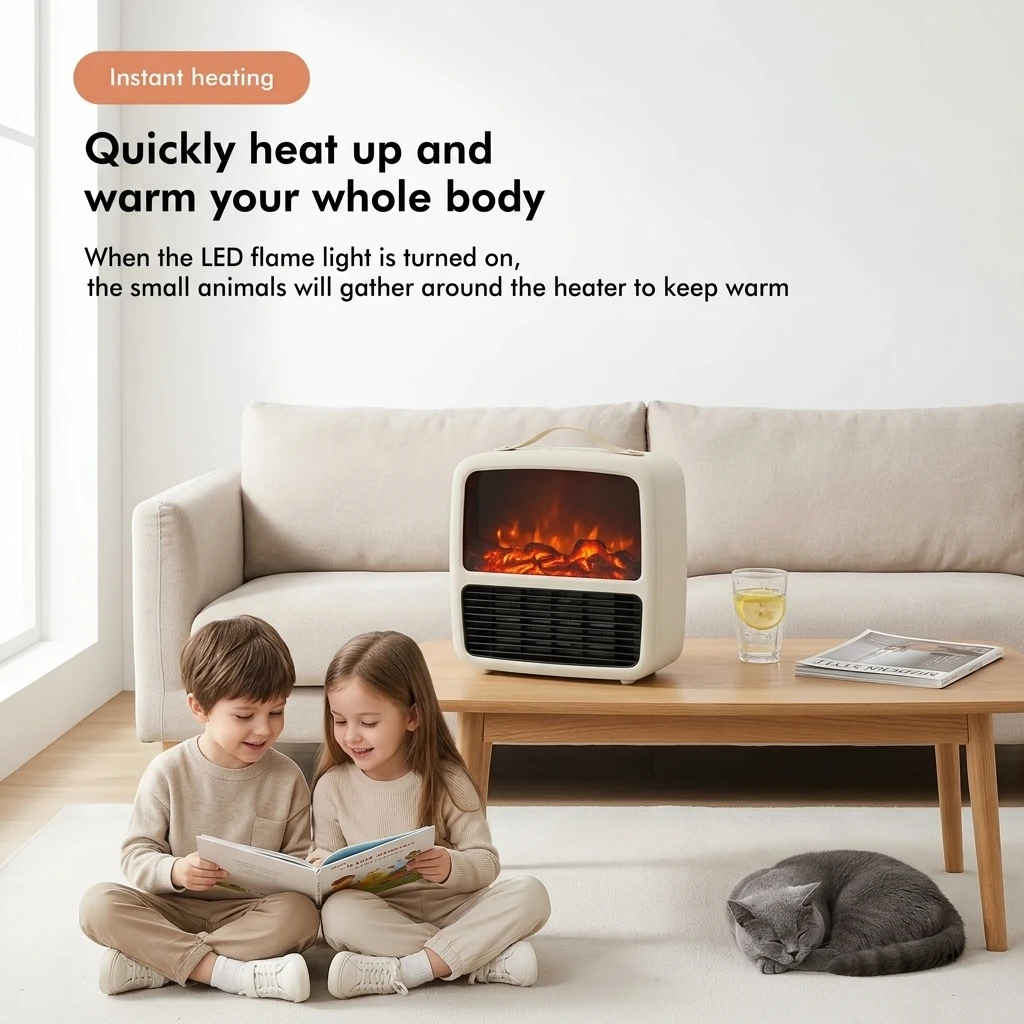 Foreign Trade 3D Dynamic Flame PTC 1000-1500W Household Instant-Heat Desktop Pet-Friendly Smart Electric Warmer Fast Overheat