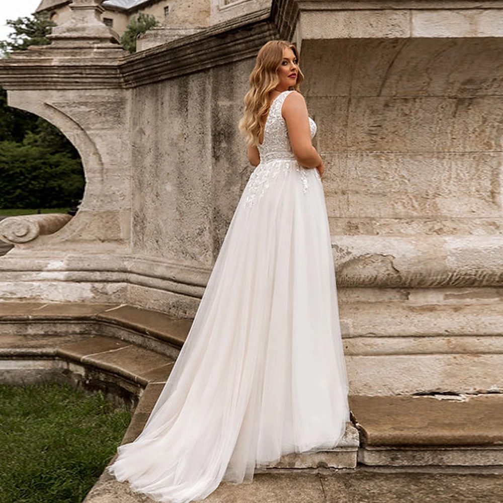 Charmante robe De mariée surdimensionnée, grande taille, bretelles Spaghetti, sans manches, boutons au dos, Train Court, nouvelle collection