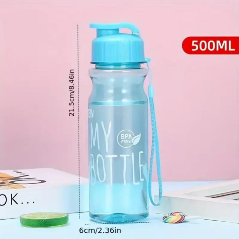 

1pc 500ML Transparent Flip Top Water Bottle, Portable Water Cup with Strap for Outdoor Sports Fitness, Travel Fashion Bottle