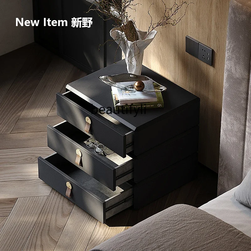 A57 Italian minimalist rotatable bedside table household bedroom light luxury solid wood bedside cabinet