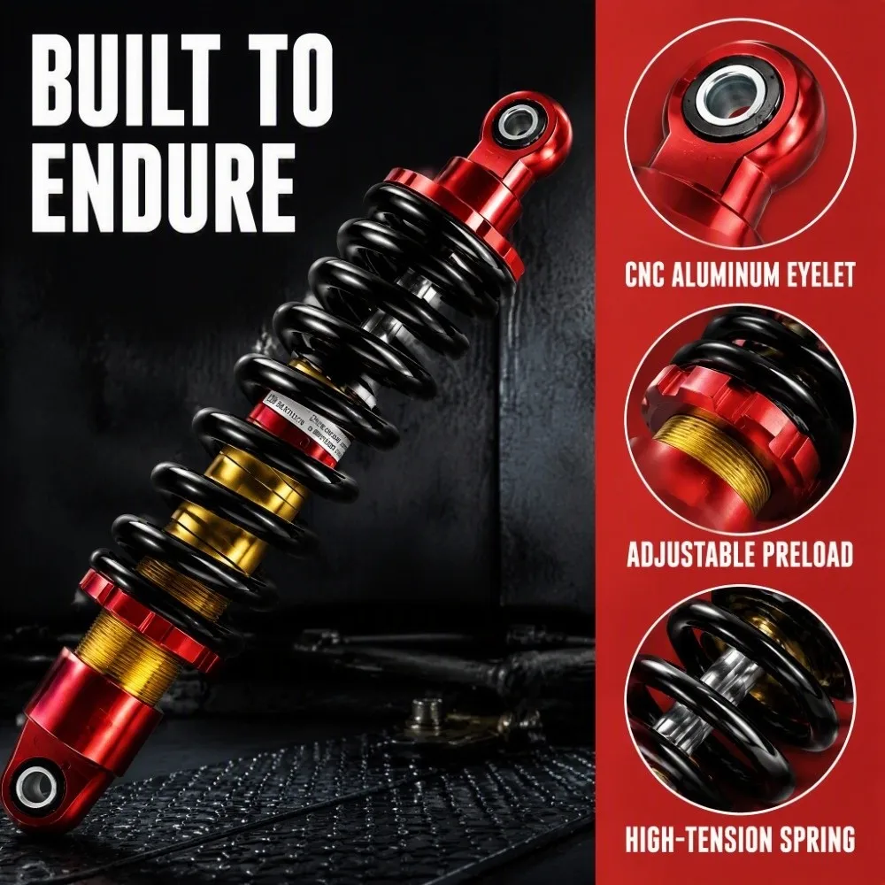 295mm Hole Center Distance Motorcycle Rear Shock Absorber Aluminum Alloy,Steel High Strength Rear Suspension Damper