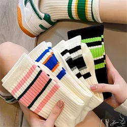 5 Pairs Women's Socks Cute Harajuku Warm Sock Simple Colorful Striped Short Socks Fashion Spring Autumn Women's Mid Length Socks