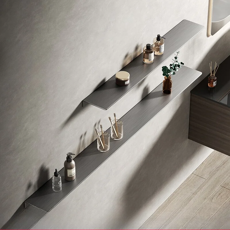 

Gun Grey 304 Stainless Steel No Drill Bathroom Shelf Wall Mounted Shower Storage Organizer