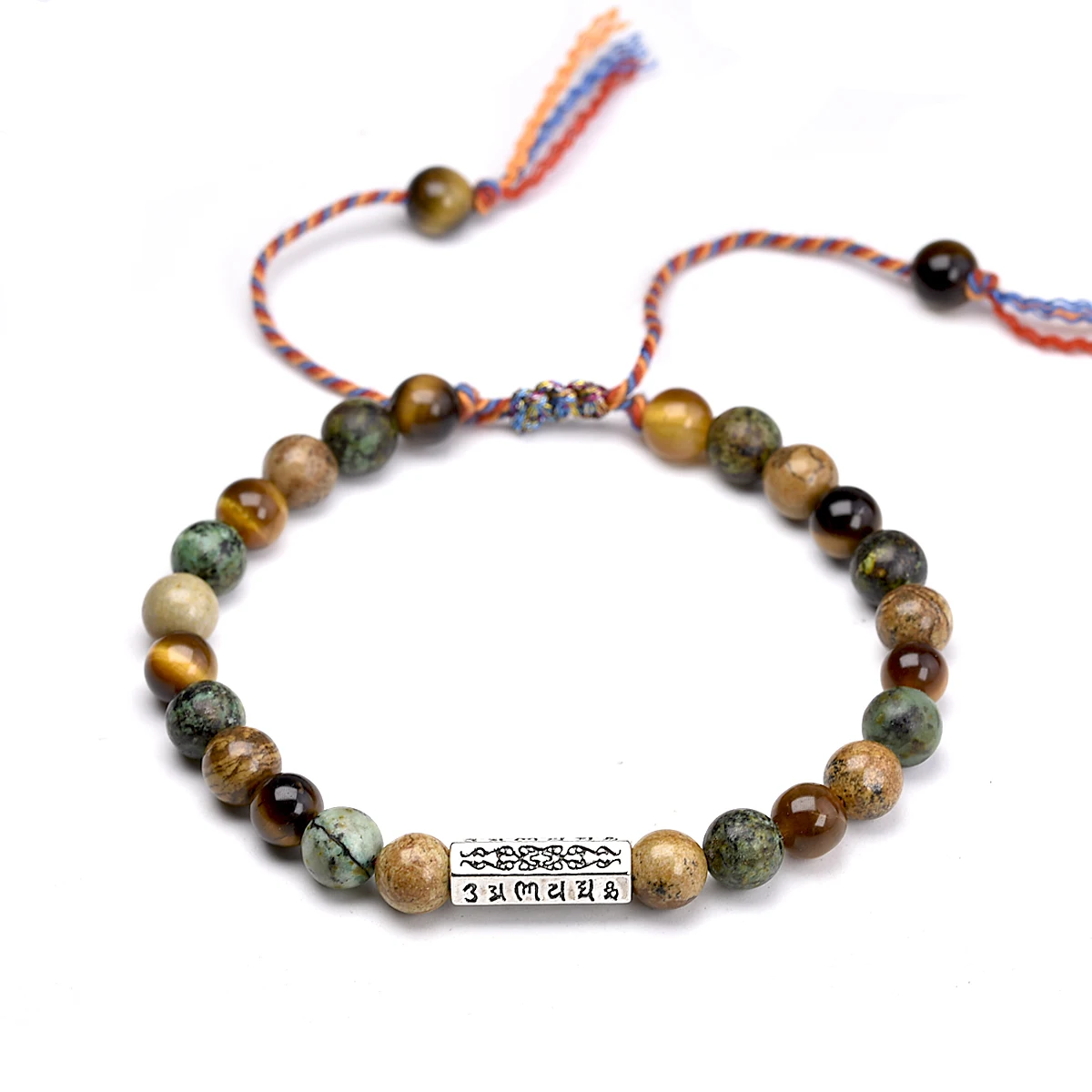 Tibetan Buddha Red Rope OM Six Character Charm Bracelet 6MM Natural Stone Beads Tiger Eye Stone Men Women