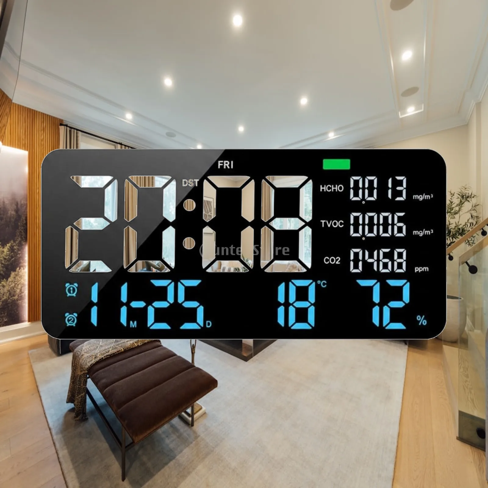 Air Quality Clock LED Digital Wall Clock Large Screen Temperature Humidity Monitor for Living Room Bedroom Office