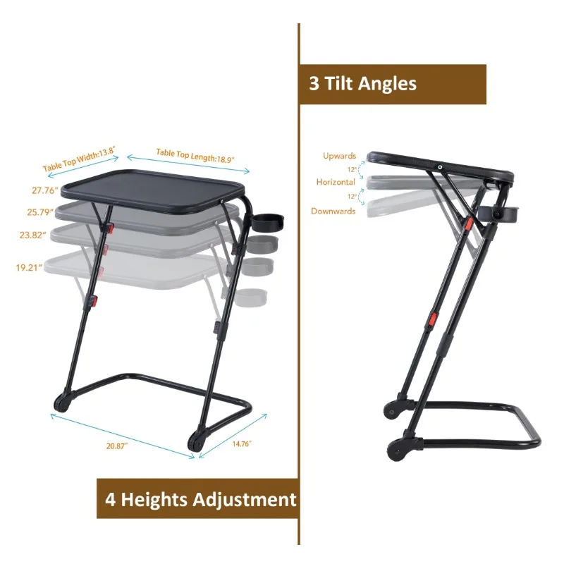 Rectangle Multifunctional Adjustable Folding Indoor Table Black, 20.87