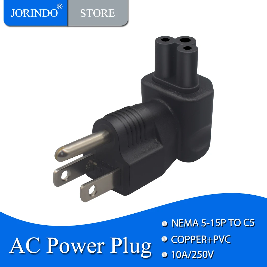 JORINDO right angle design US Plug to IEC320 C5 Adapter,America 5-15P 3 pin to C5 3 holes Power Converter