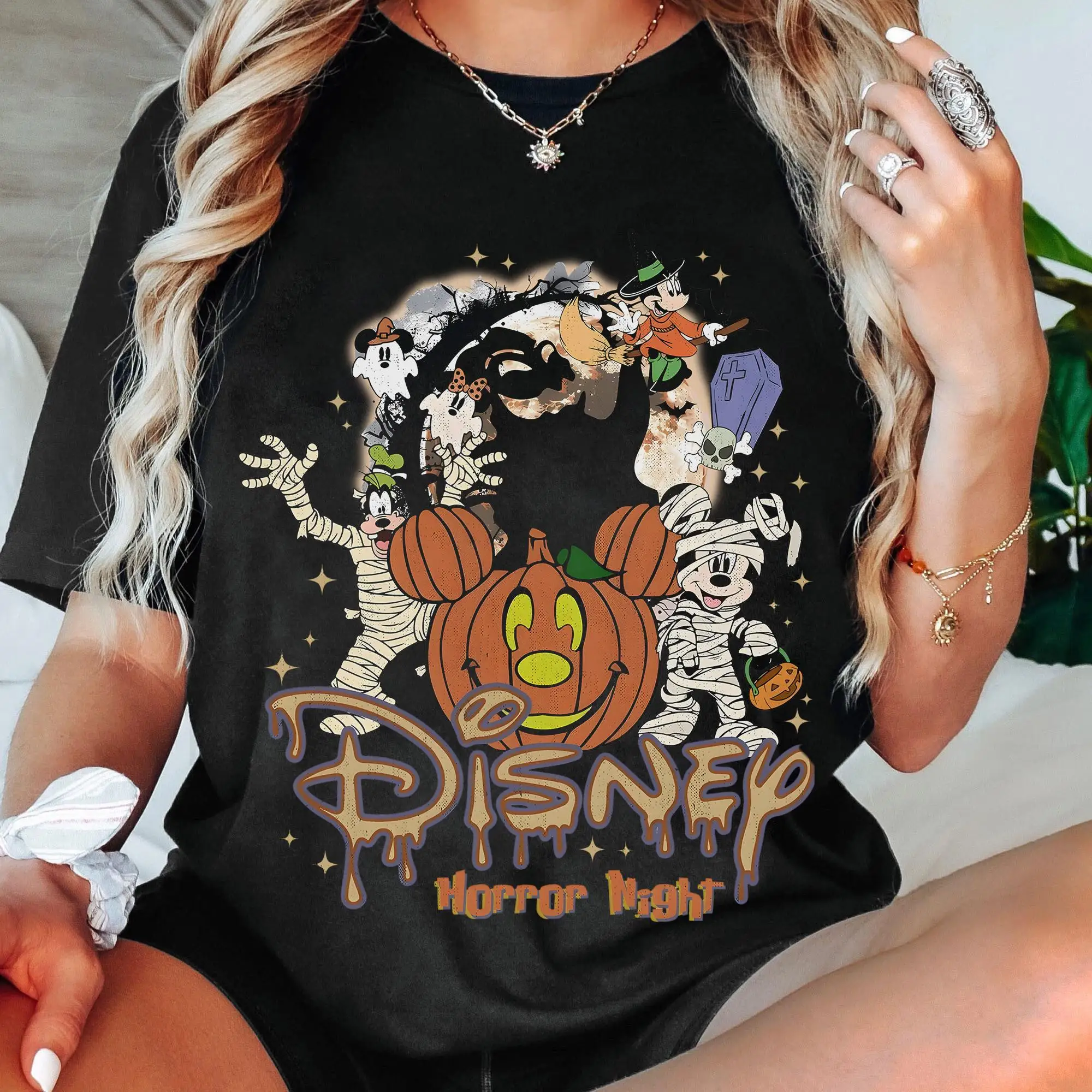 خمر ديزني الرعب ليلة قميص ديزني هالوين ميكي والأصدقاء تي شيرت ميكي ليس مخيف جدا حفلة الهالوين المحملة
